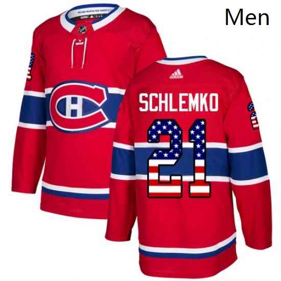 Mens Adidas Montreal Canadiens 21 David Schlemko Authentic Red USA Flag Fashion NHL Jersey